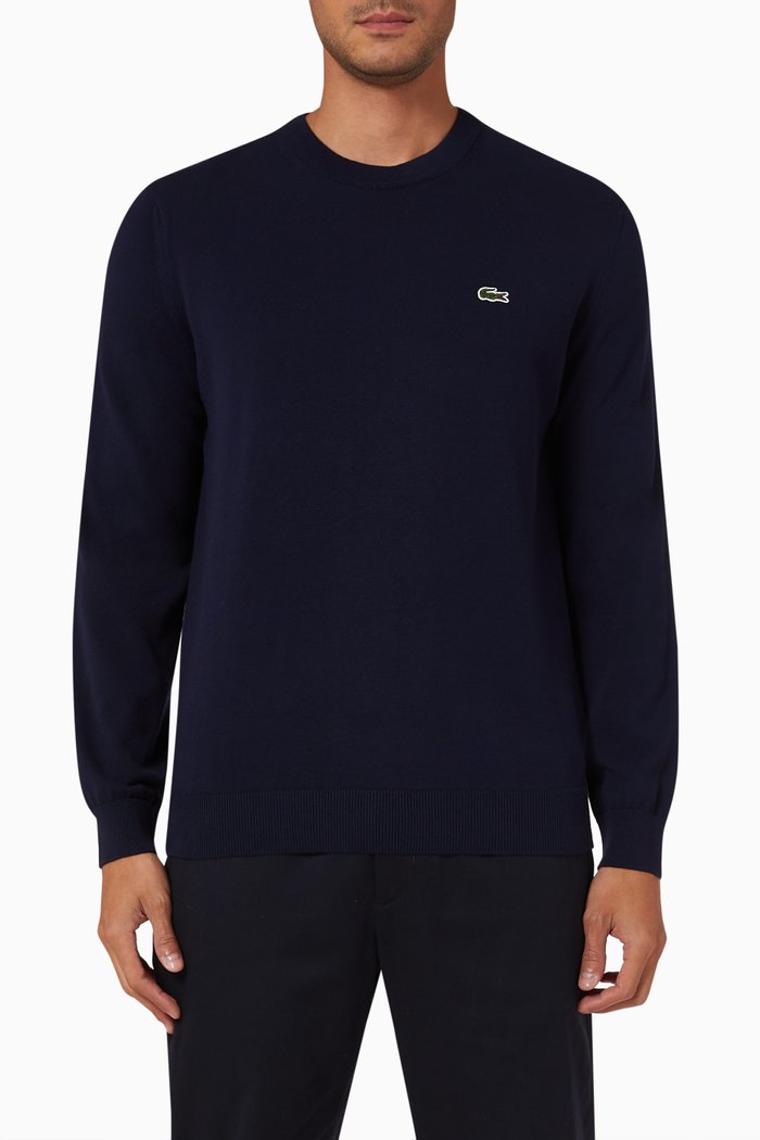 

Logo Embroidered Sweater in Organic Cotton, Blue