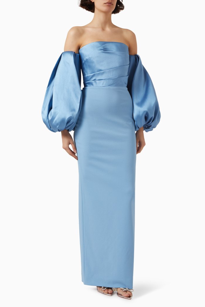

Carmen Off-shoulder Maxi Dress in Satin, Blue