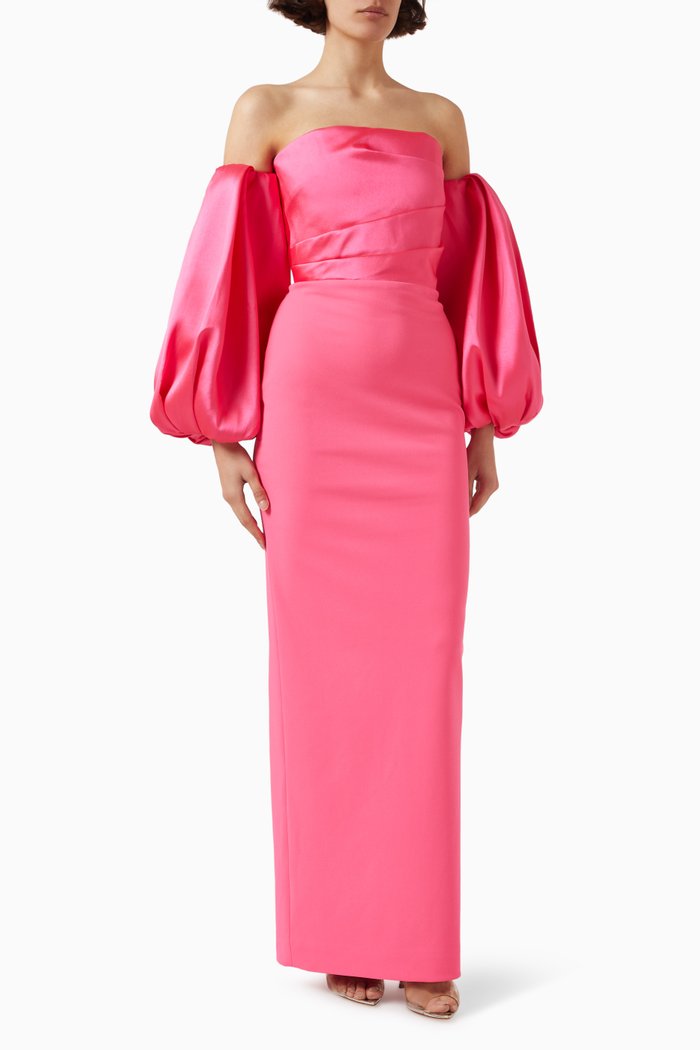 

Carmen Off-shoulder Maxi Dress in Satin, Pink