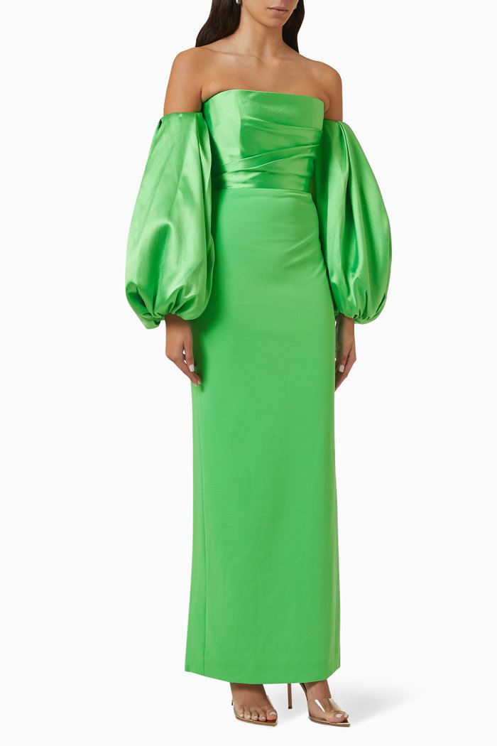 

Carmen Off-shoulder Maxi Dress in Satin, Green