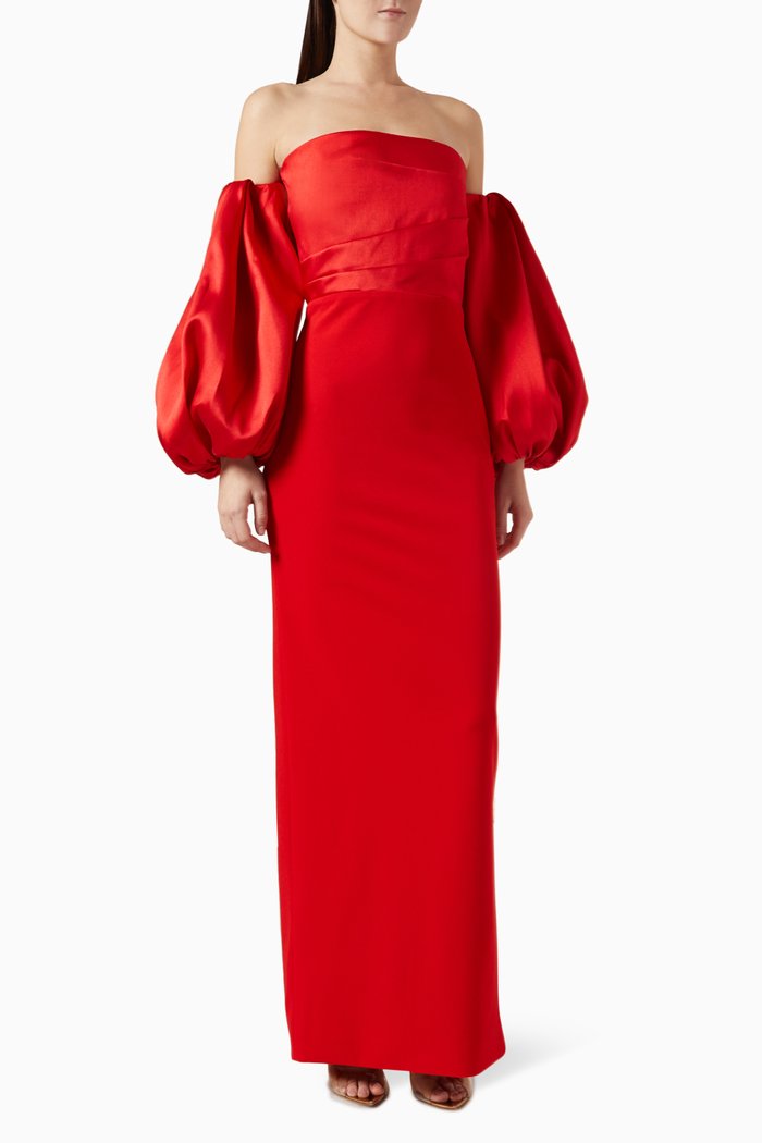 

Carmen Off-shoulder Maxi Dress in Satin, Red
