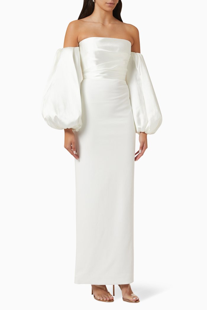

Carmen Off-shoulder Maxi Dress in Satin, White