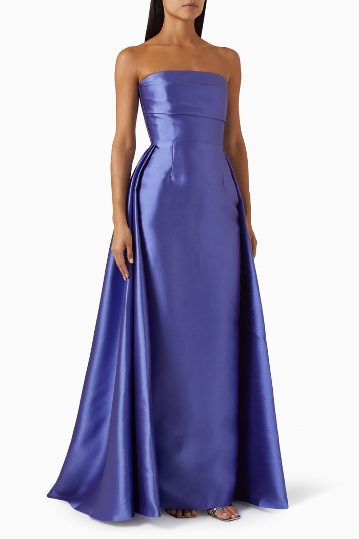

Tiffany Strapless Maxi Dress in Satin, Blue