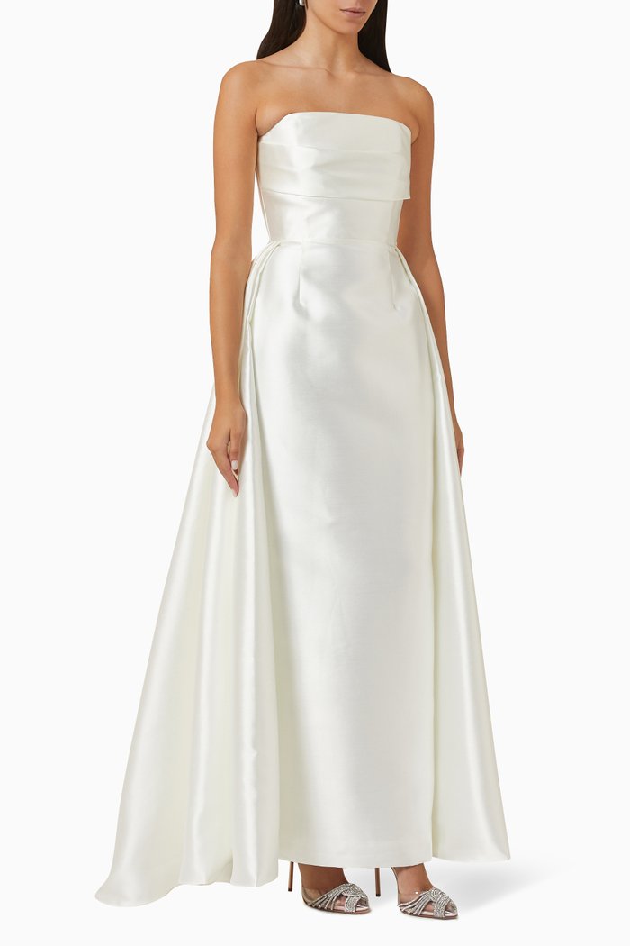 

Tiffany Strapless Maxi Dress in Satin, White