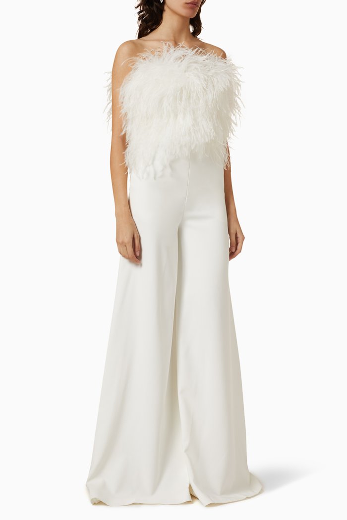 

Strapless Feather Jumpsuit, White