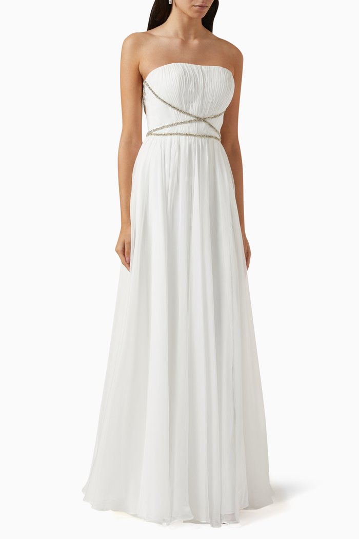 

Embellished-trim Strapless Gown, Neutral