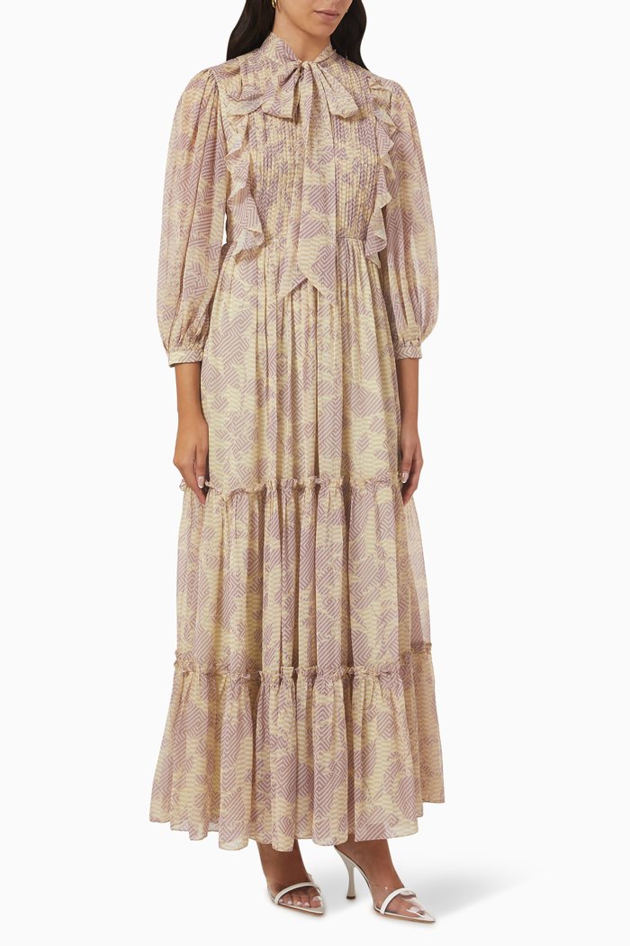 

Printed Tiered Maxi Dress, Neutral