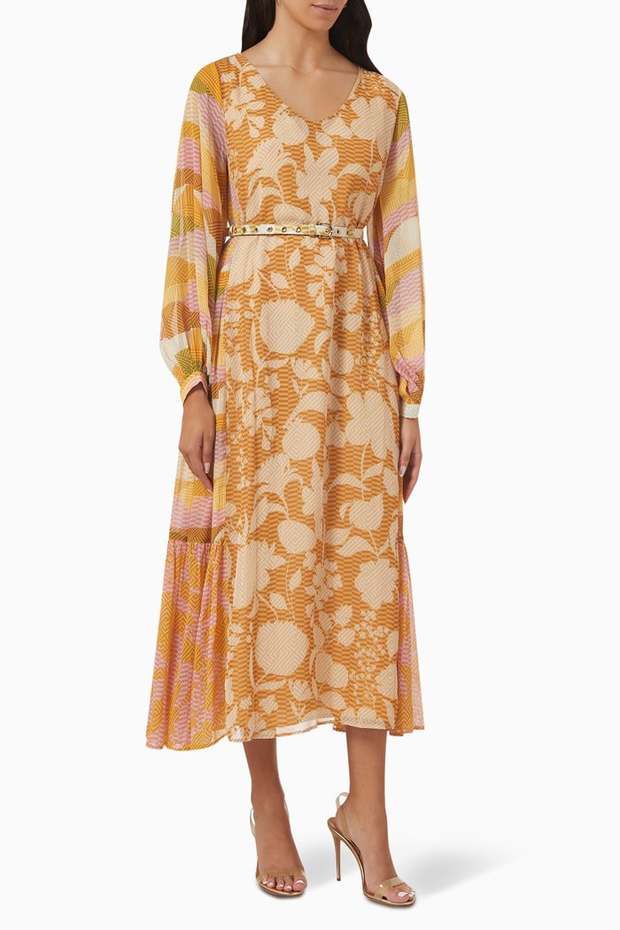 

Printed Belted Midi Dress, Multicolour