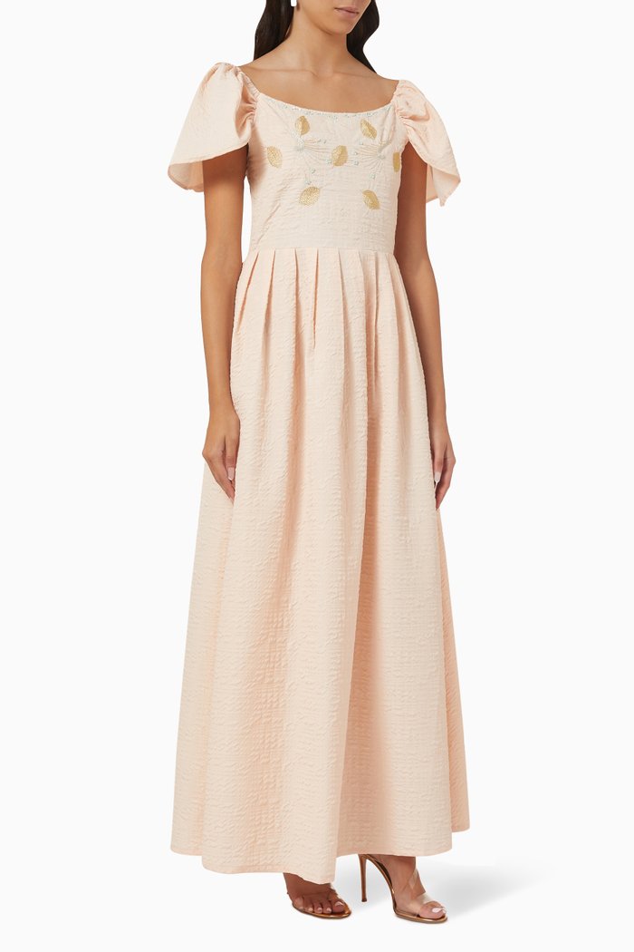 Floral Embroidered Maxi Dress, Pink