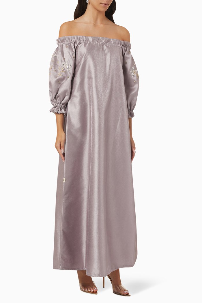 

Embroidered Off-shoulder Maxi Dress, Purple
