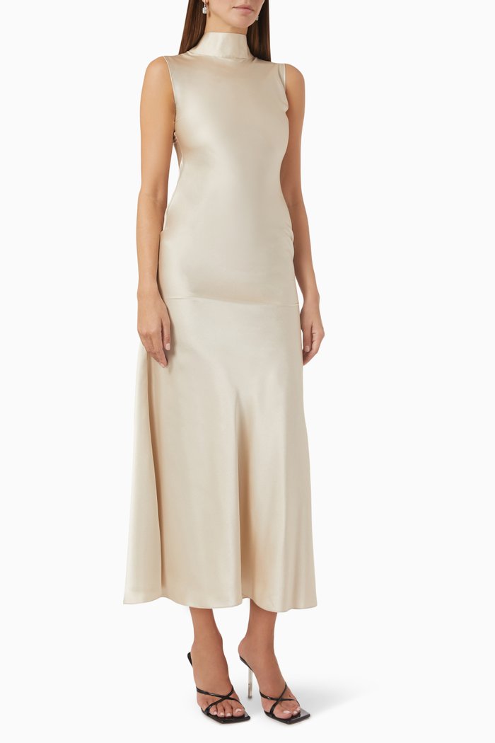 

Statement Bow Embellished Dress in Satin, White