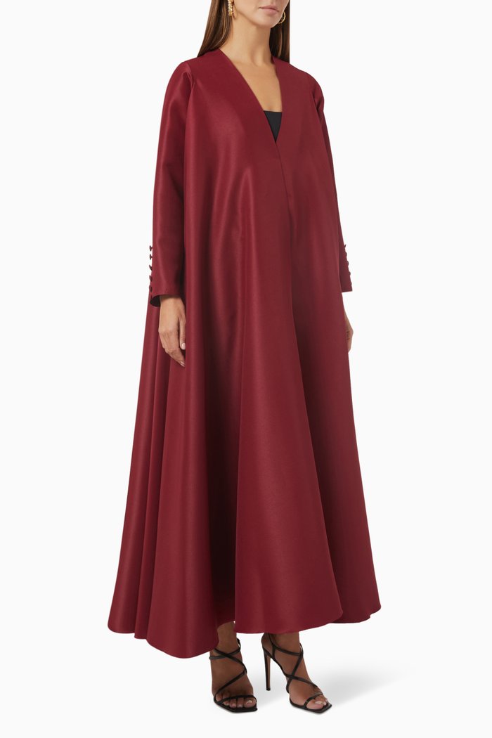 A-line Long Sleeve Abaya in Satin, Red