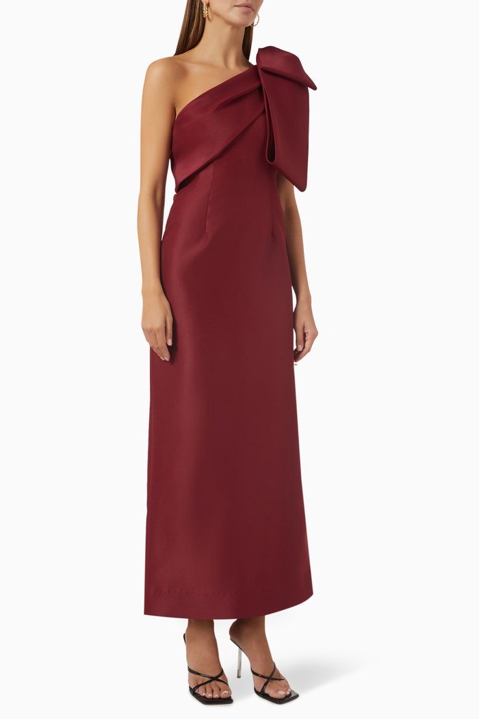 

One-Shoulder Dress in Satin, Red