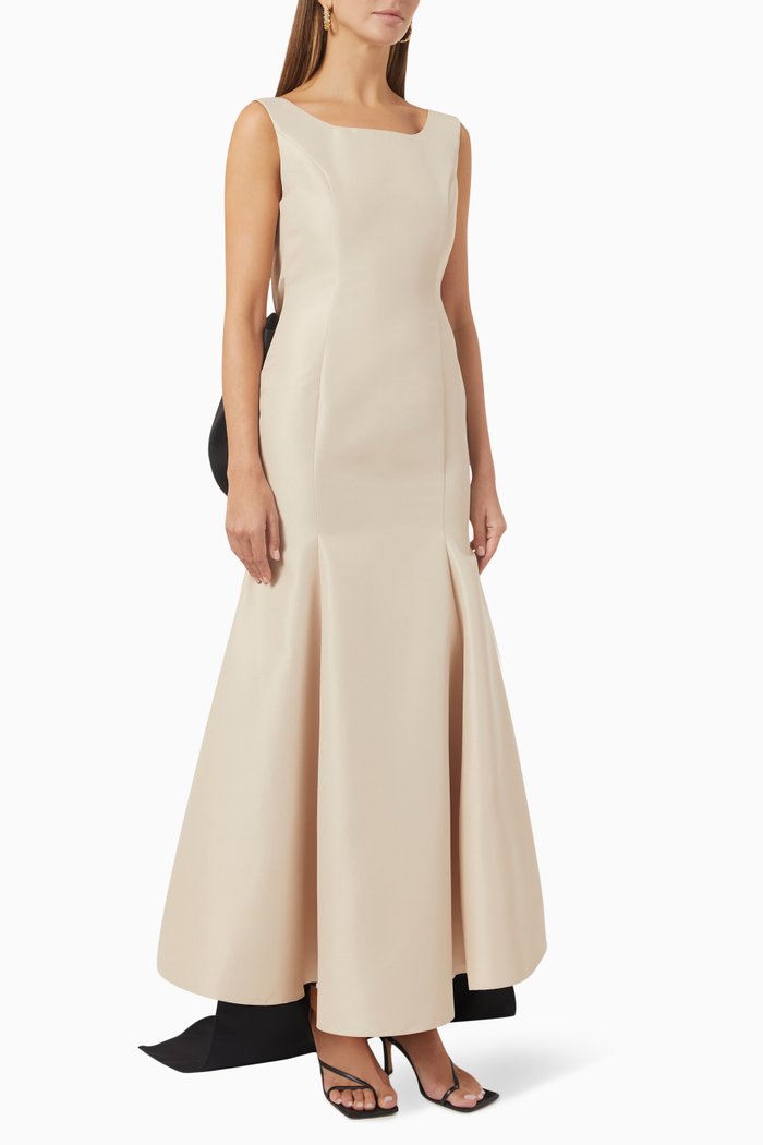 

Two-tone Bow Dress in Satin, Neutral