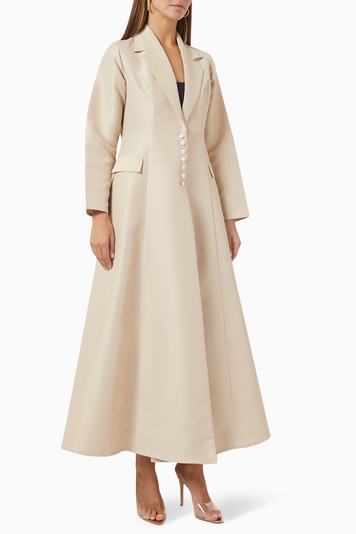 

Long Sleeve Coat in Satin, Neutral