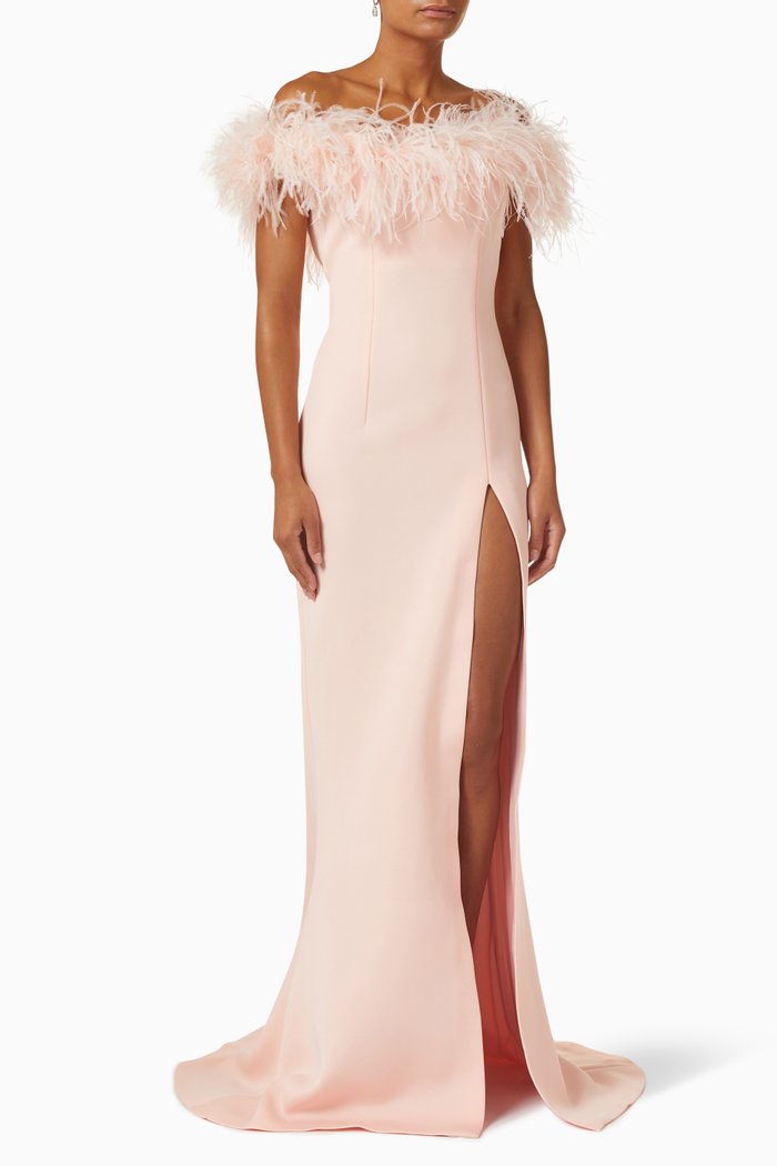 

Feather Off-shoulder Maxi Dress, Pink