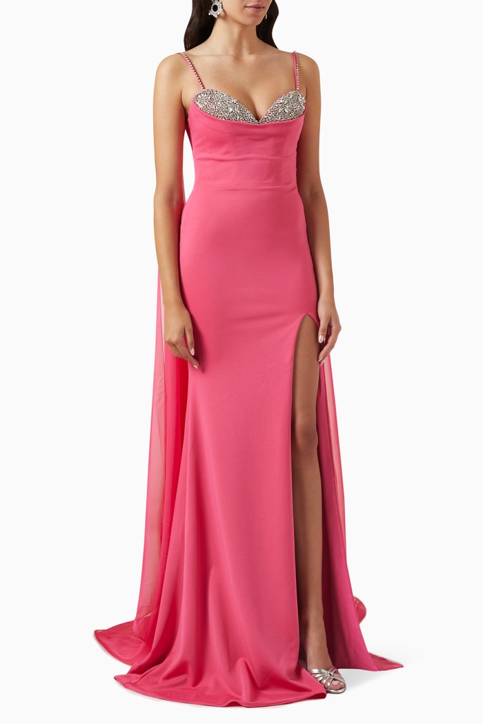 

Crystal-embellished Gown in Stretch-crepe, Pink