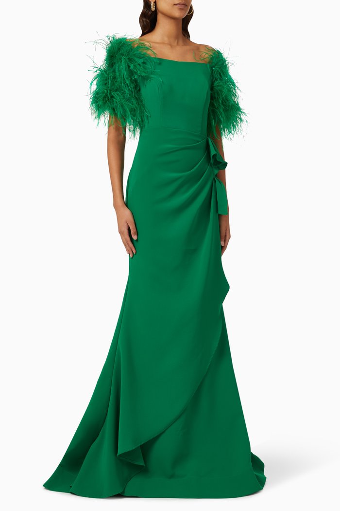 

Feather-sleeve Maxi Dress, Green