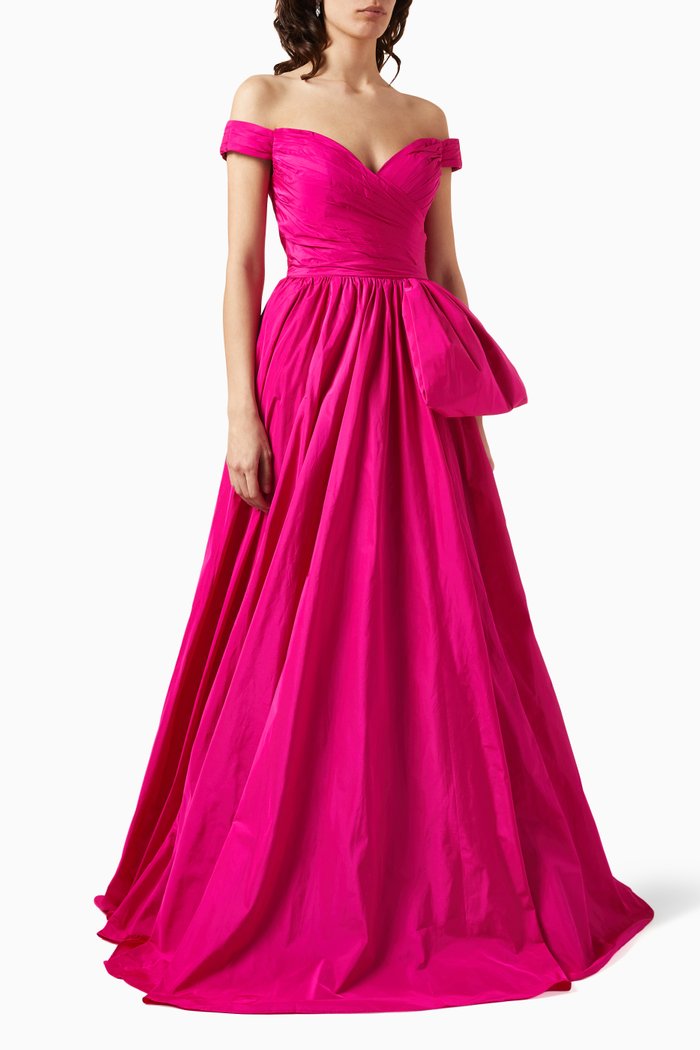 

Off-shoulder Peplum Gown in Satin, Pink