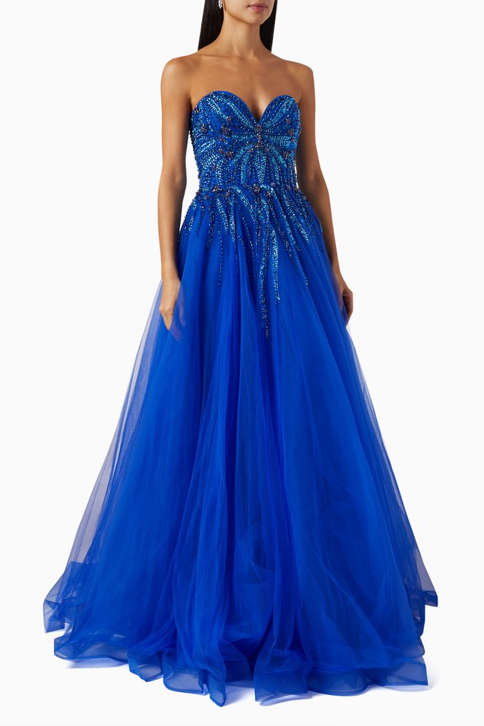 

Beaded Gown in Tulle, Blue