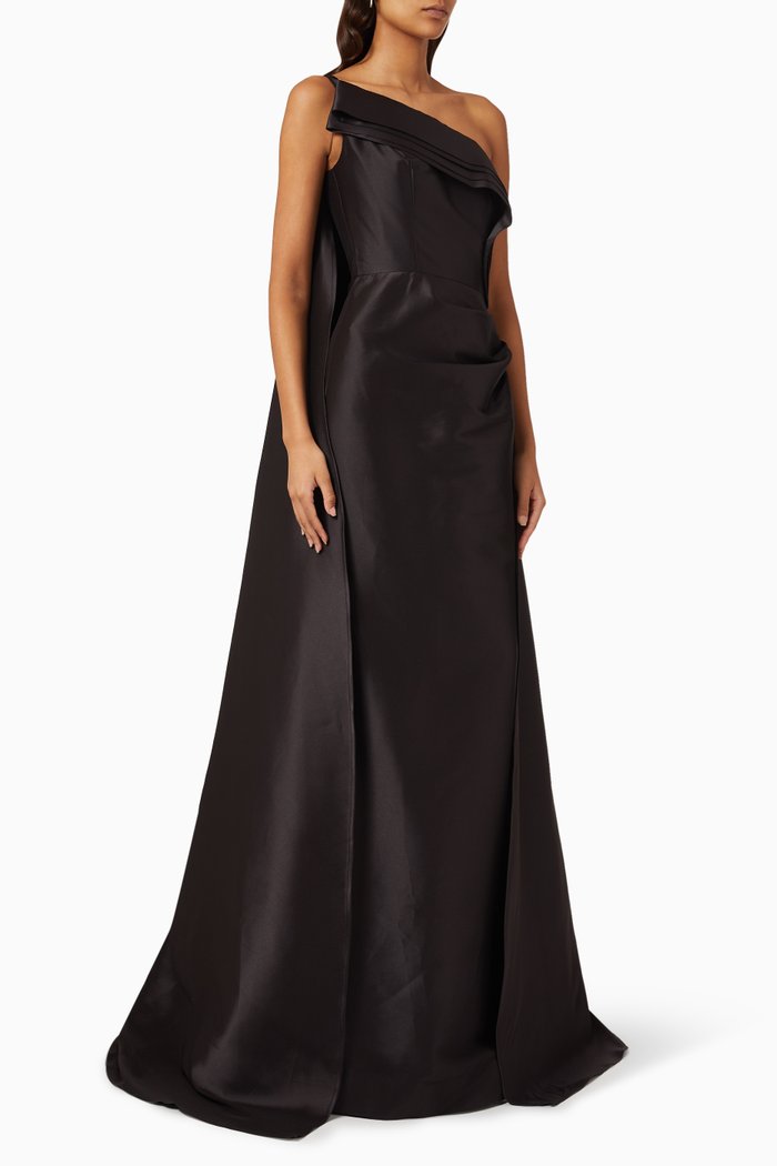 

One-shoulder Maxi Cape Dress, Black