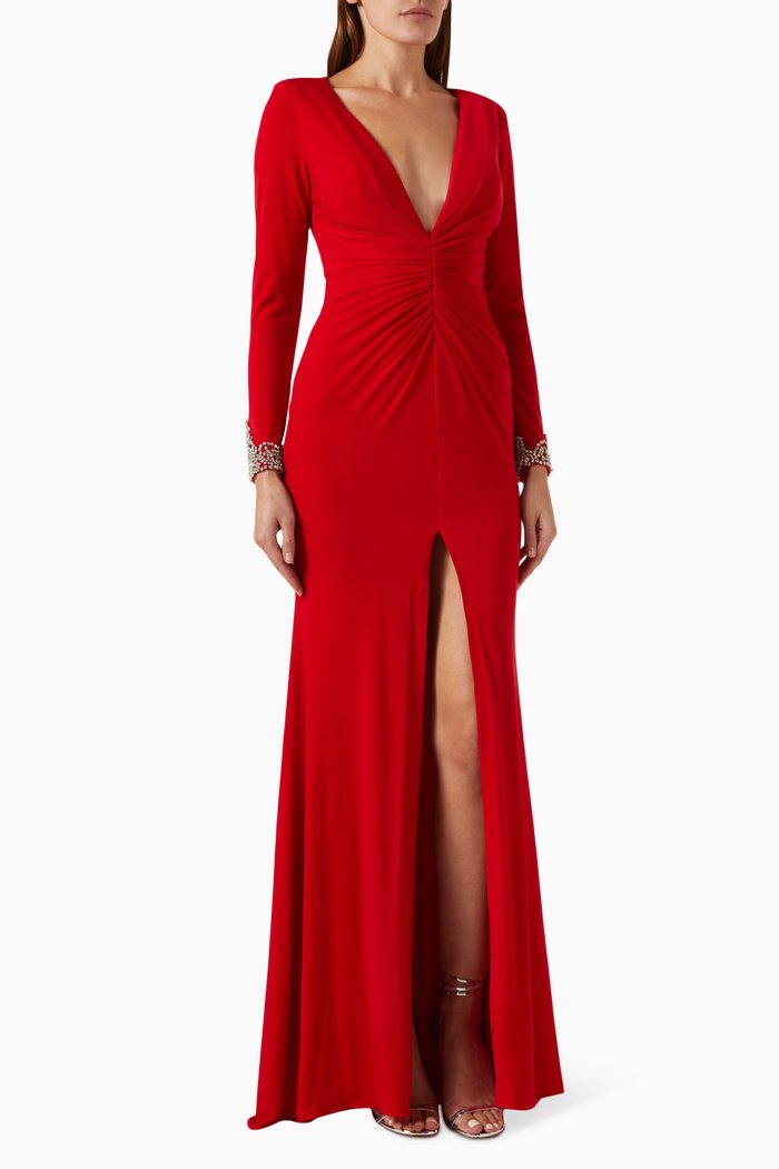 

Twisted Slit Maxi Gown, Red