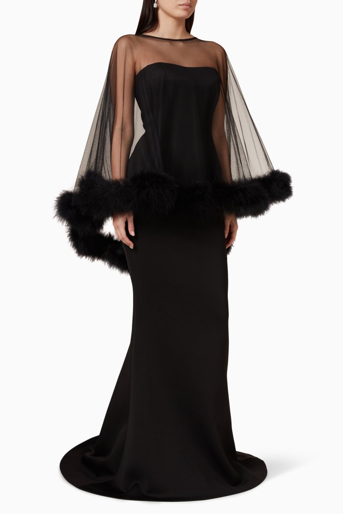 Strapless Gown with Chiffon Over-shawl, Black