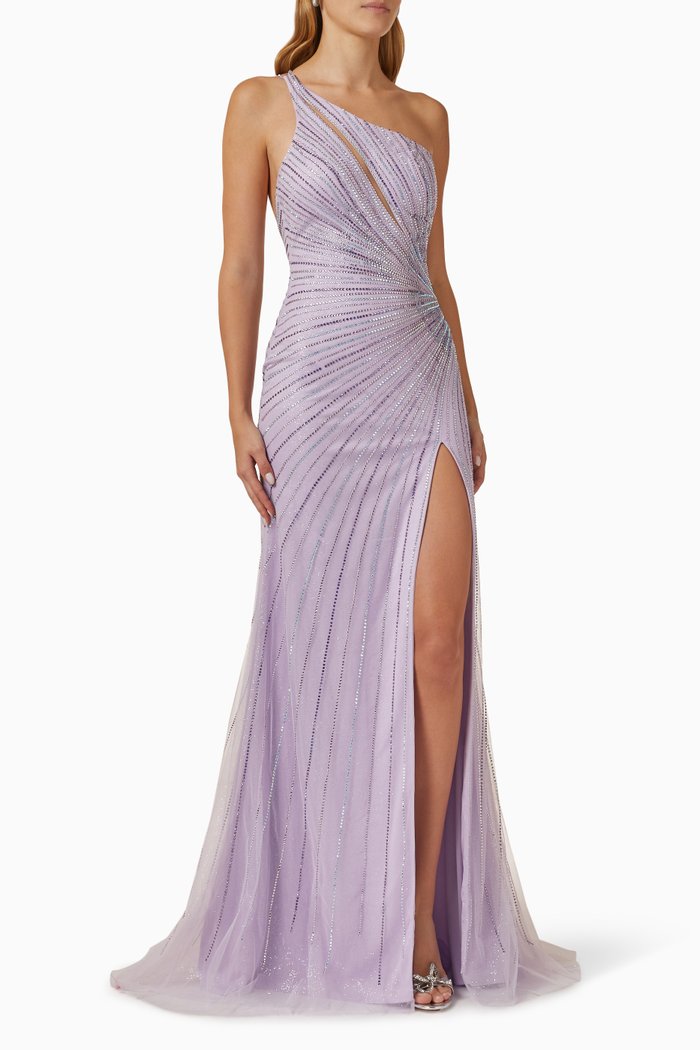 

Embellished One-shoulder Maxi Dress, Purple