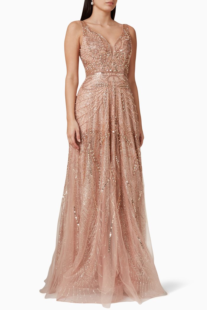 

Beaded Gown in Tulle, Gold