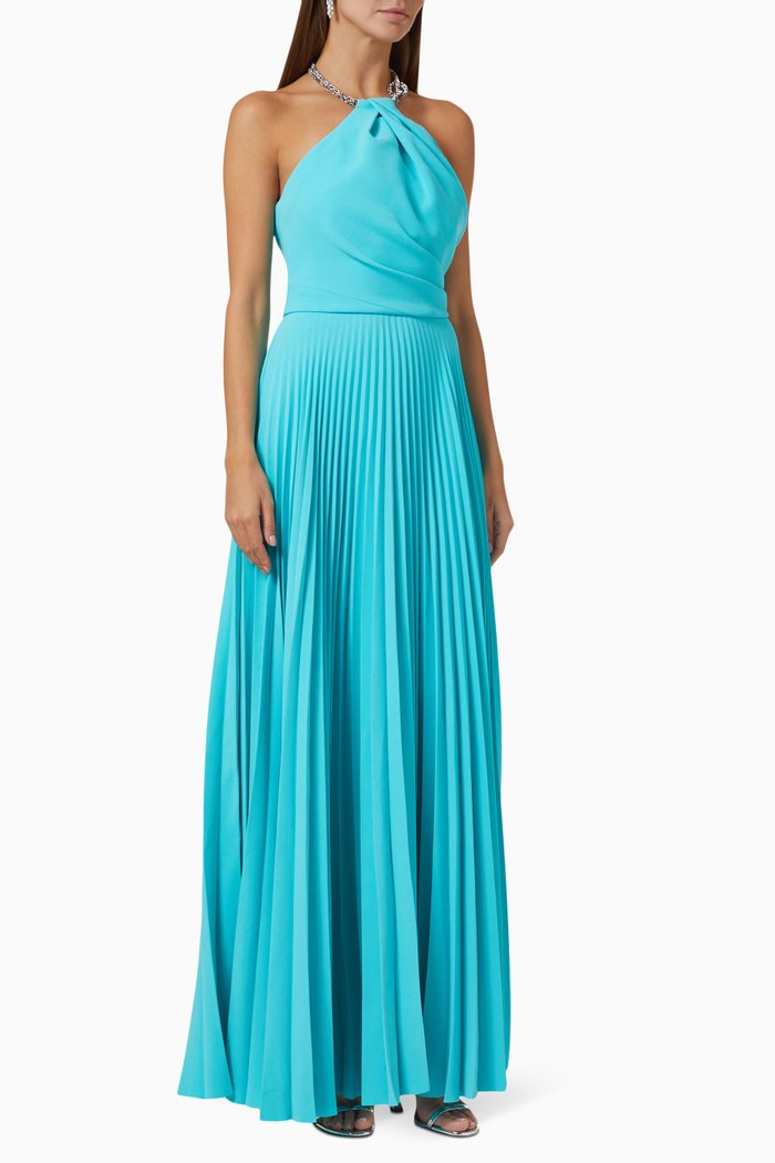 

Azalea Halterneck Maxi Dress in Stretch-crepe, Blue