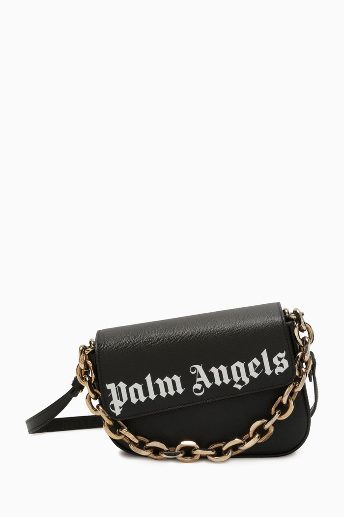 

Crash Logo-print Chain Shoulder Bag in Leather, Black