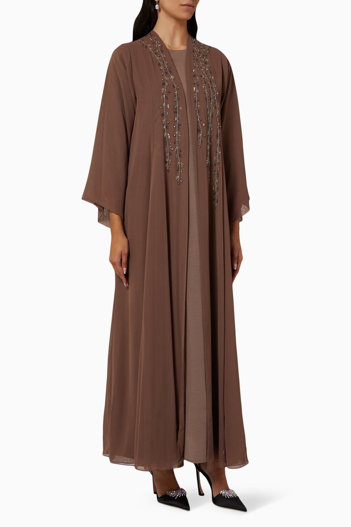 

3-piece Abaya Set in Chiffon, Brown