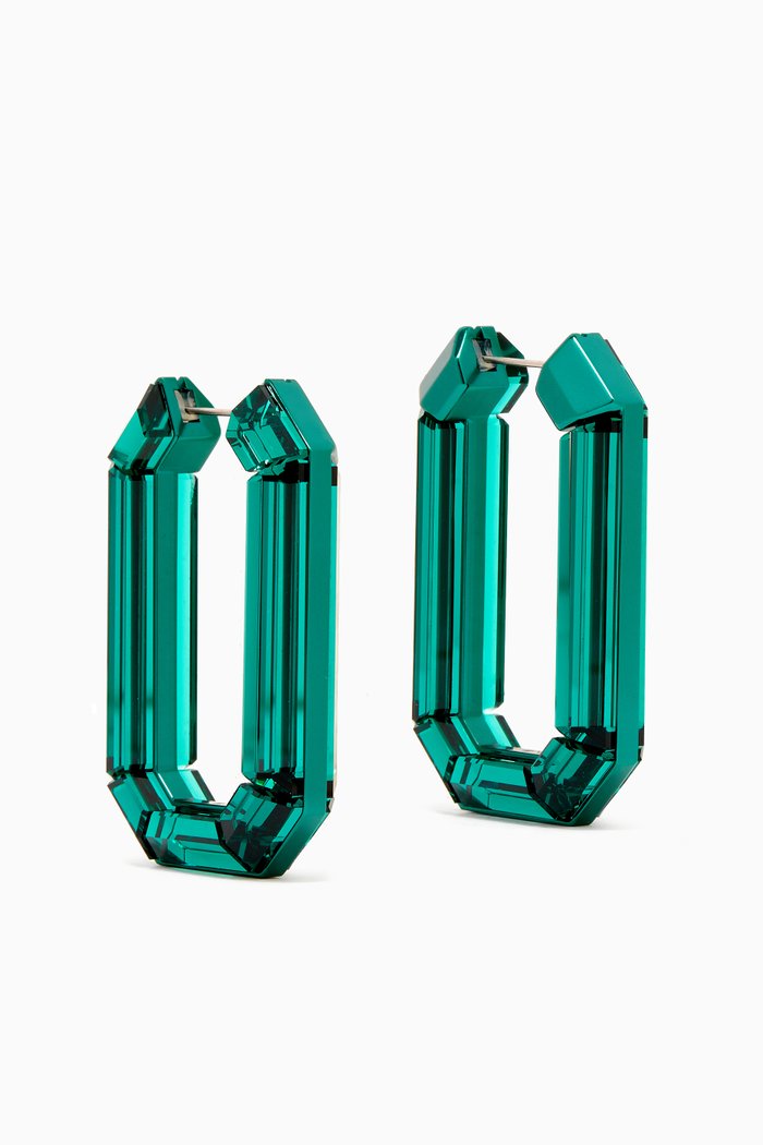 

Lucent Crystal Octagon Hoop Earring in Rhodium-plated Metal, Green