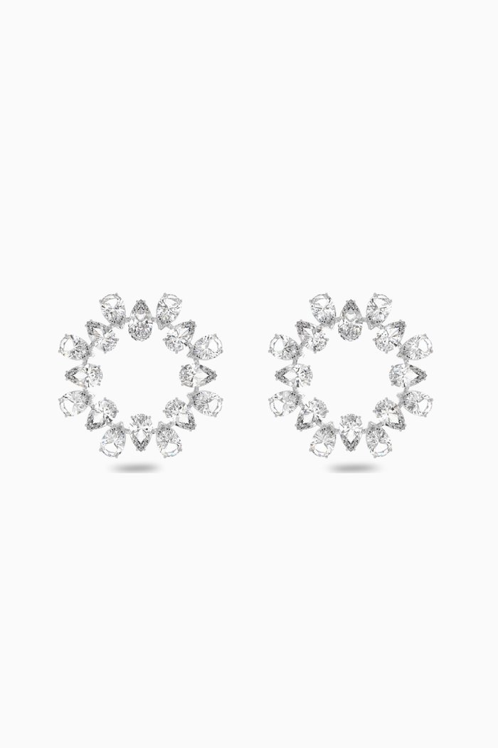 Millenia Crystal Circle Earrings in Rhodium-plated Metal, Silver