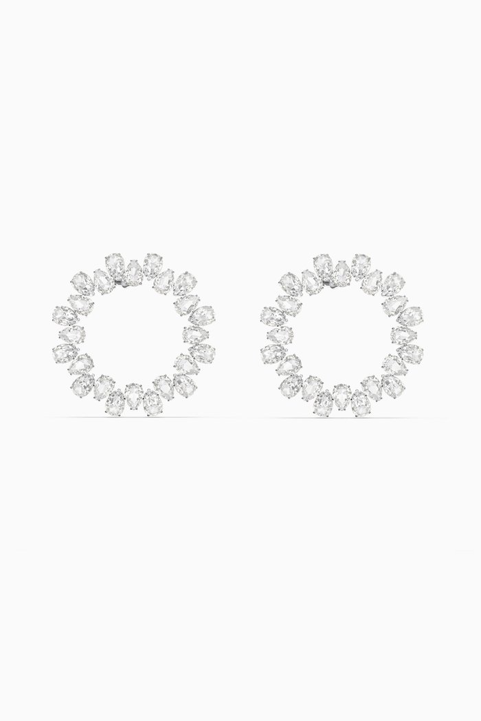 

Large Millenia Crystal Circle Earrings in Rhodium-plated Metal, Silver