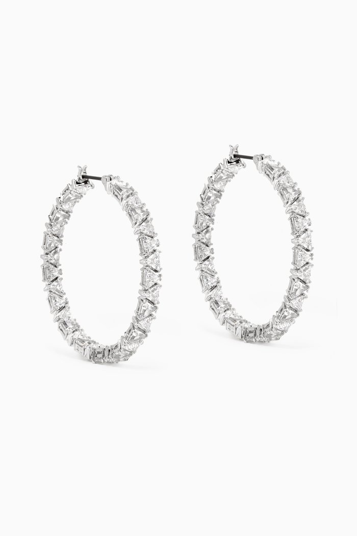 Ortyx Crystal Hoop Earrings in Rhodium-plated Metal, Silver