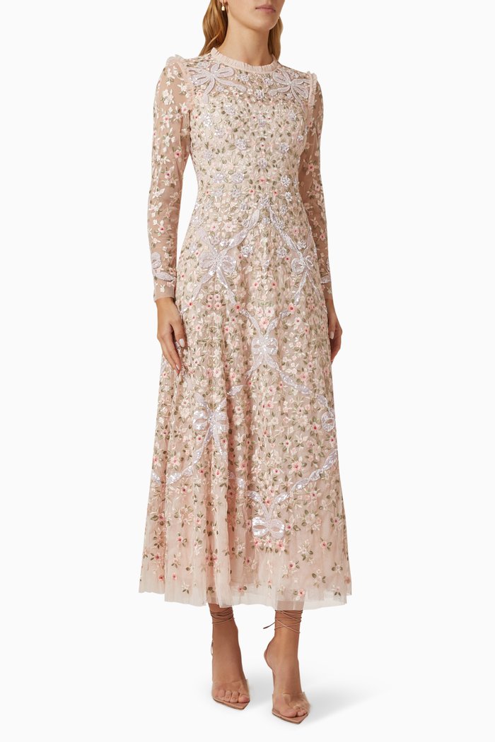 

Lilacs Bow Midi Dress in Tulle, Pink