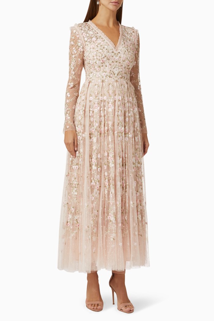 

Victoria Ditsy Embroidered Gown in Tulle, Pink