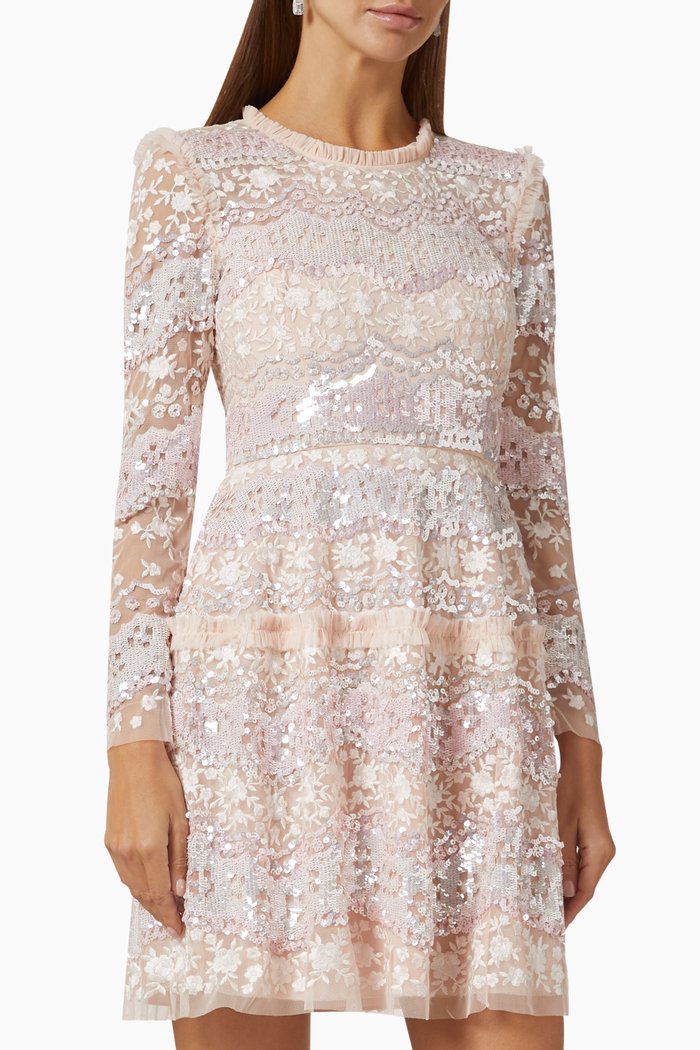

Chantilly Sequin Micro Mini Dress in Tulle, Pink