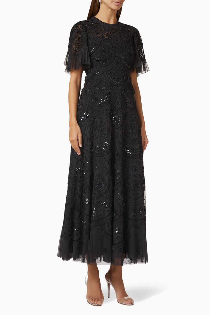 

Carmen Ruffle Gown in Recycled Tulle, Black