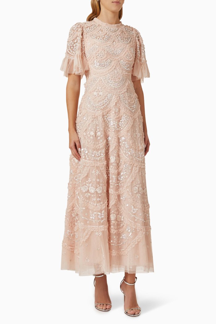 

Carmen Ruffle Gown in Recycled Tulle, Pink