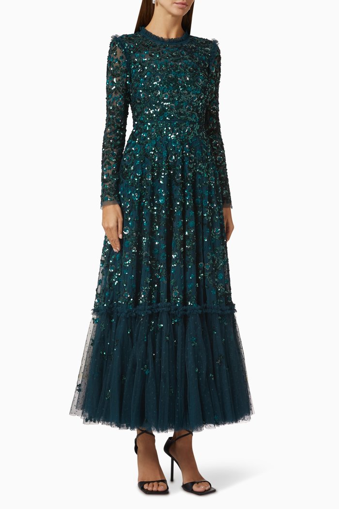 

Alina Sequin Dress in Tulle, Green