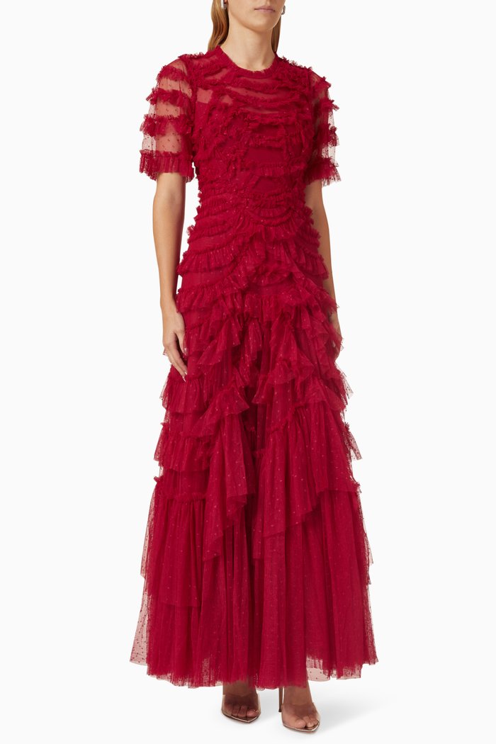 

Marilla Ruffled Gown in Recycled Tulle, Red