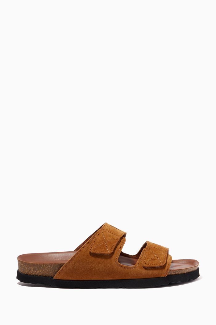 

Two Strap Logo Sandals in Suede, Brown