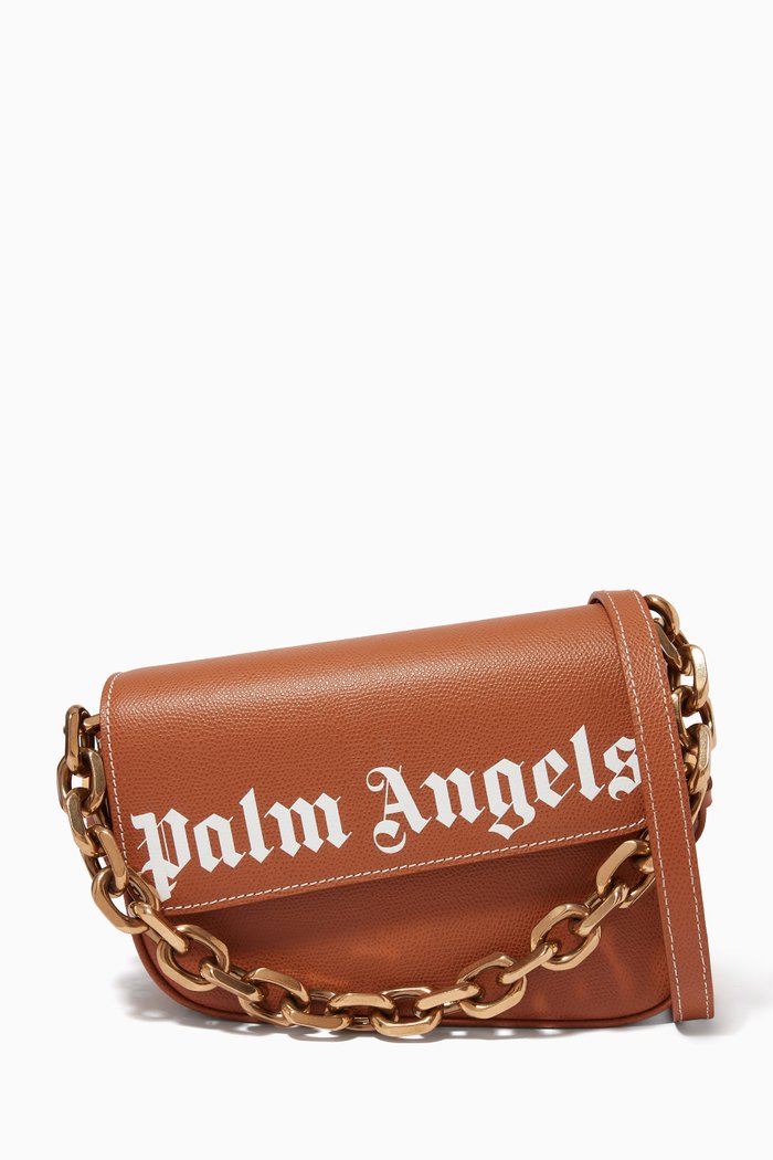 

Crash Logo-print Chain Shoulder Bag in Leather, Brown