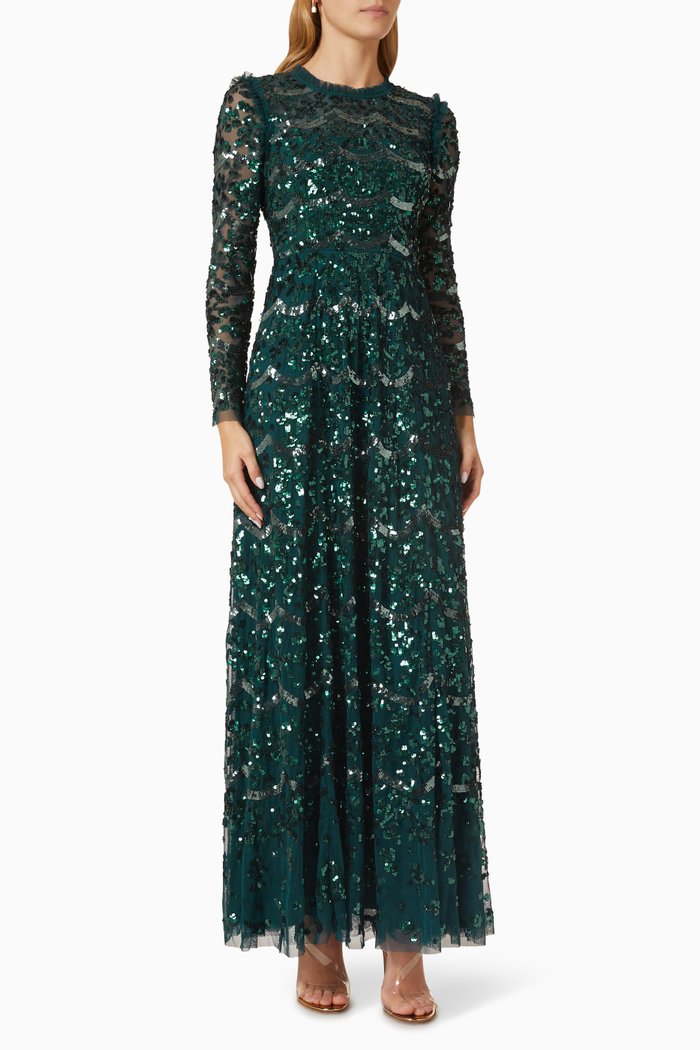 

Alicia Scallop Gown in Tulle, Green