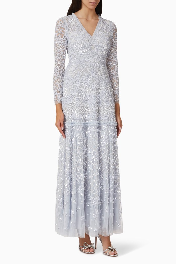 

Isabella Diamond Maxi Dress in Tulle, Blue