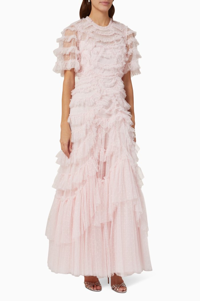 

Marilla Ruffled Gown in Recycled Tulle, Pink
