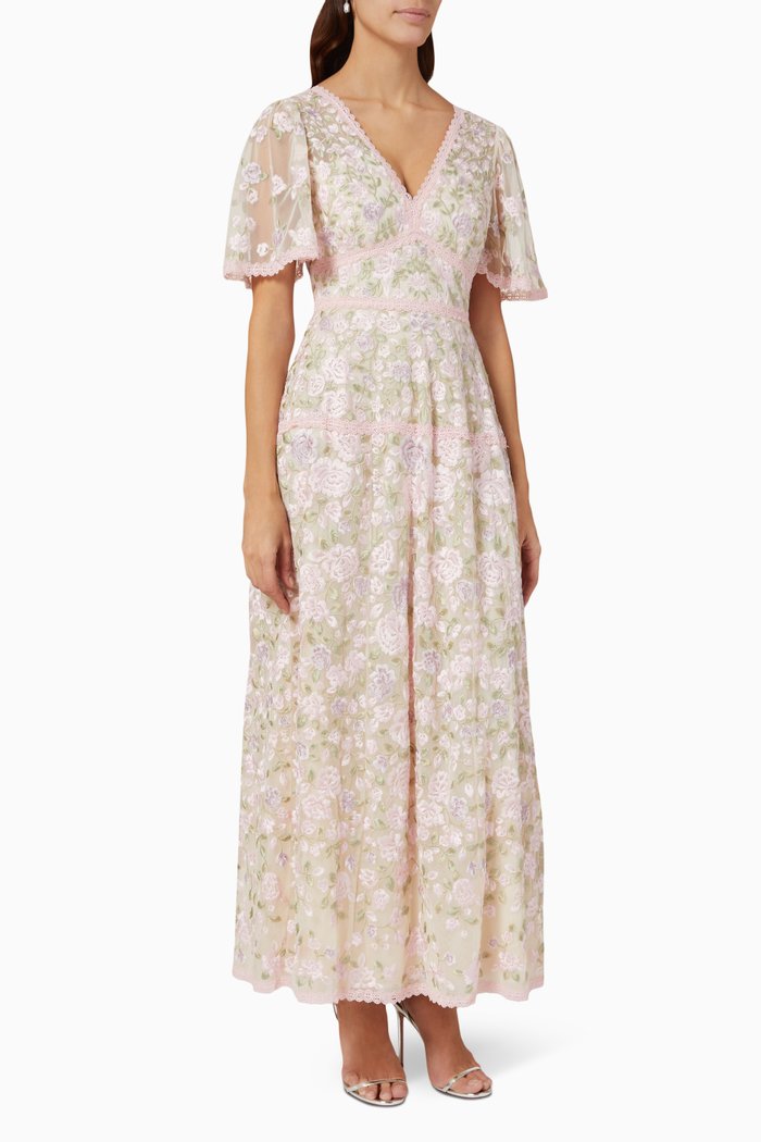 

Lavender Rose Embroidered Gown in Recycled Tulle, Neutral