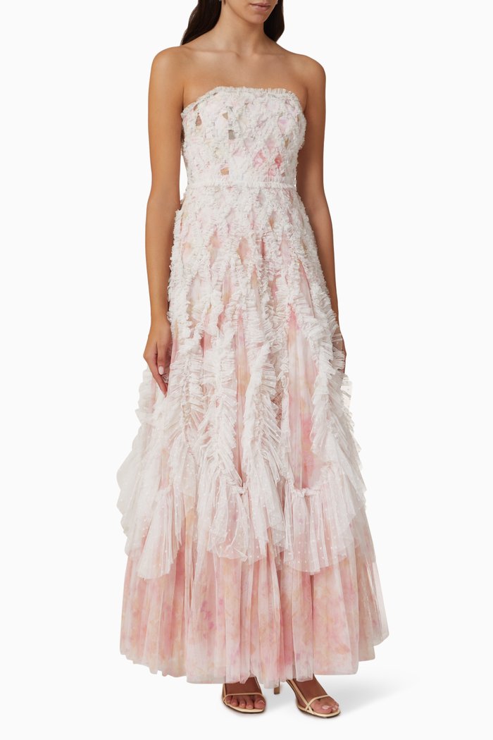 

Rose Bluebell Ella Strapless Maxi Dress in Tulle, Pink